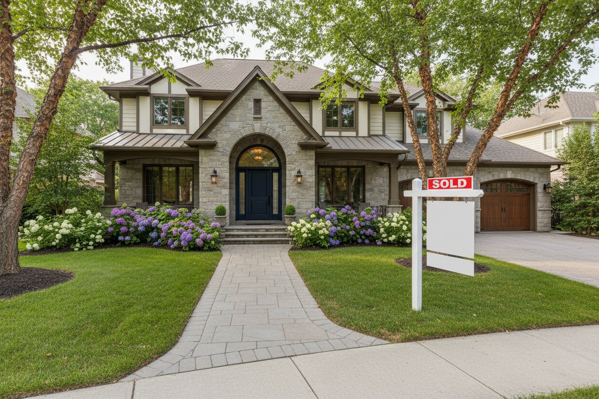 Home with a SOLD real estate sign